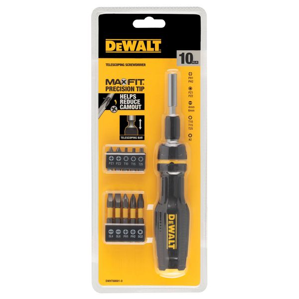 Викрутка - набір FULL FIT Telescoping зі змінними бітами, 10 біт DeWALT DWHT68001-0 DWHT68001-0 фото